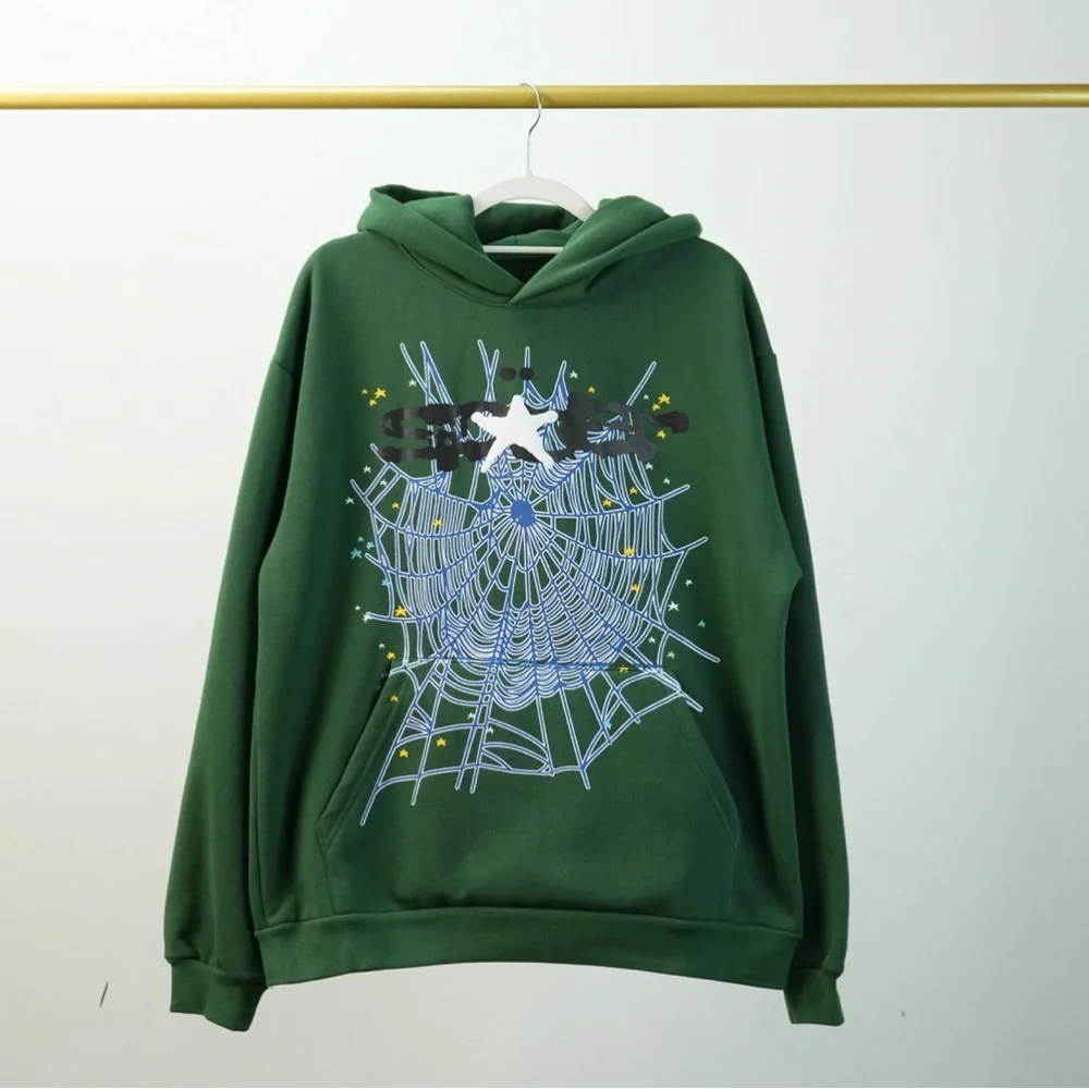 Sweaters | New Hunter Green Sp5der Web Hoodie Mens Large | Poshmark